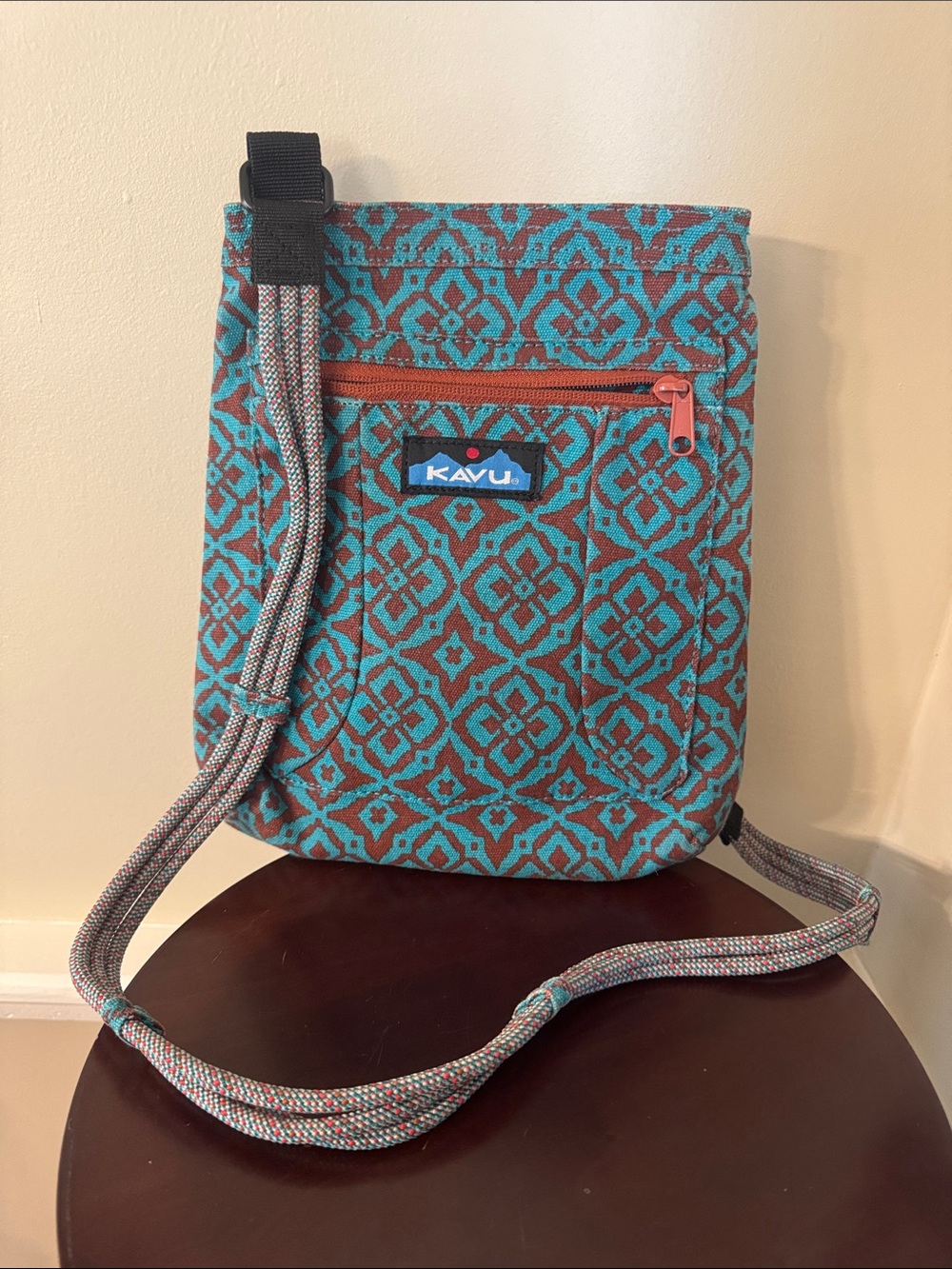 KAVU Teal and Brown Patterned Crossbody Bag
